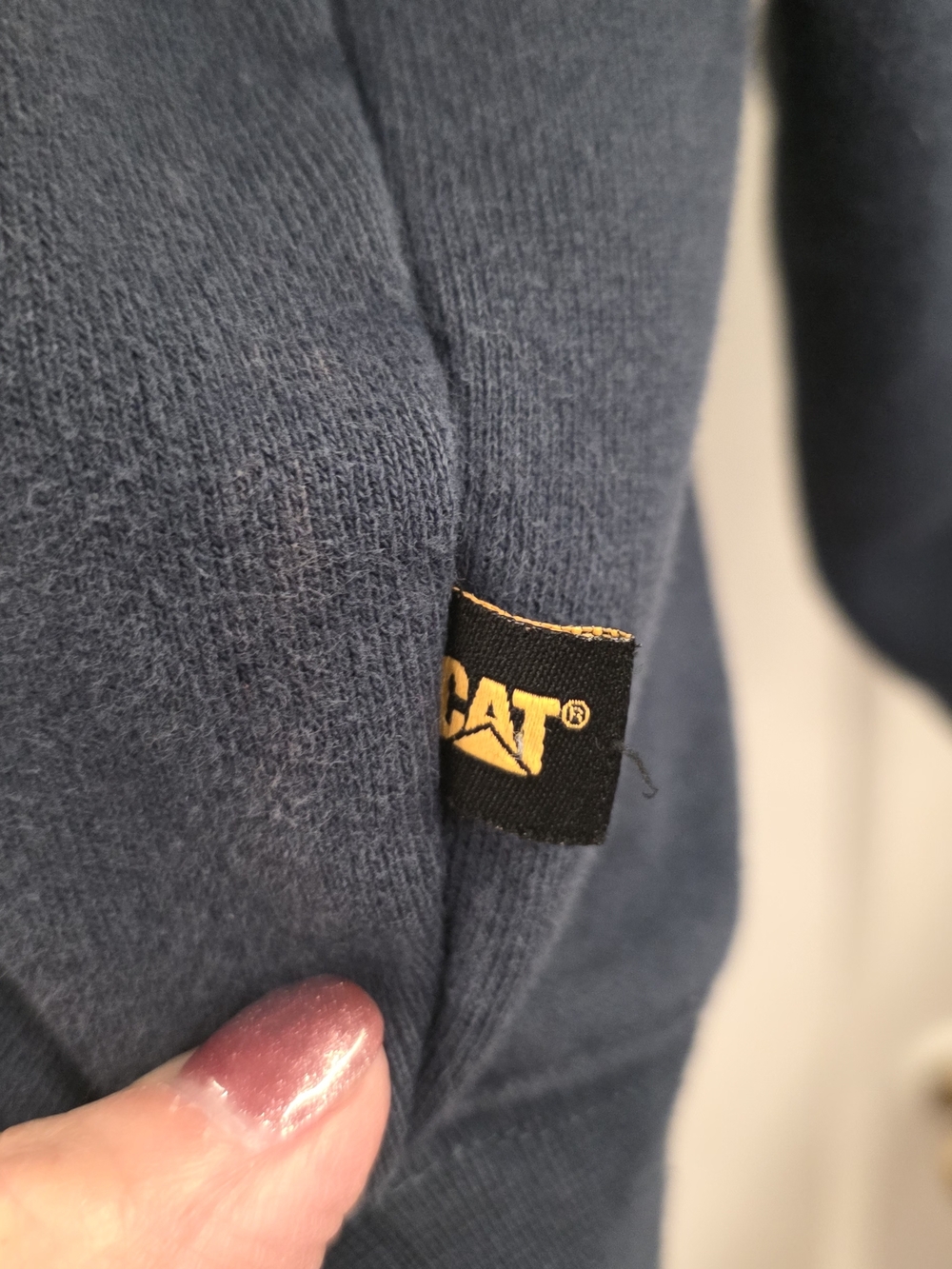 CAT Caterpillar Hoodie Navy Logo Pullover Sweatshirt Workwear Heavyweight Mens M - Picture 4 of 13